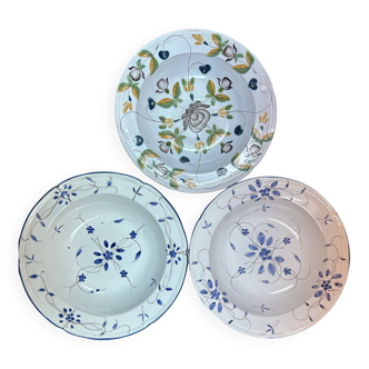 Set of 3 deep plates 19 cm in earthenware from MBFA Pornic model diff.