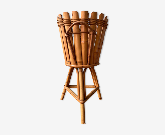 Porte plantes vintage en bambou et rotin