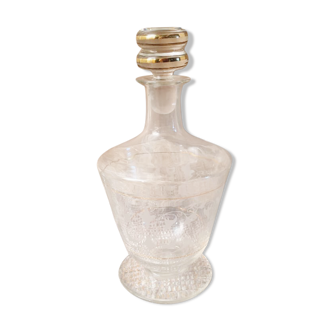 Carafe à liqueur en verre. Décors stylisés floraux et liserés dorés