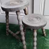2 rustic 2-degree wooden tripod stools (pair)