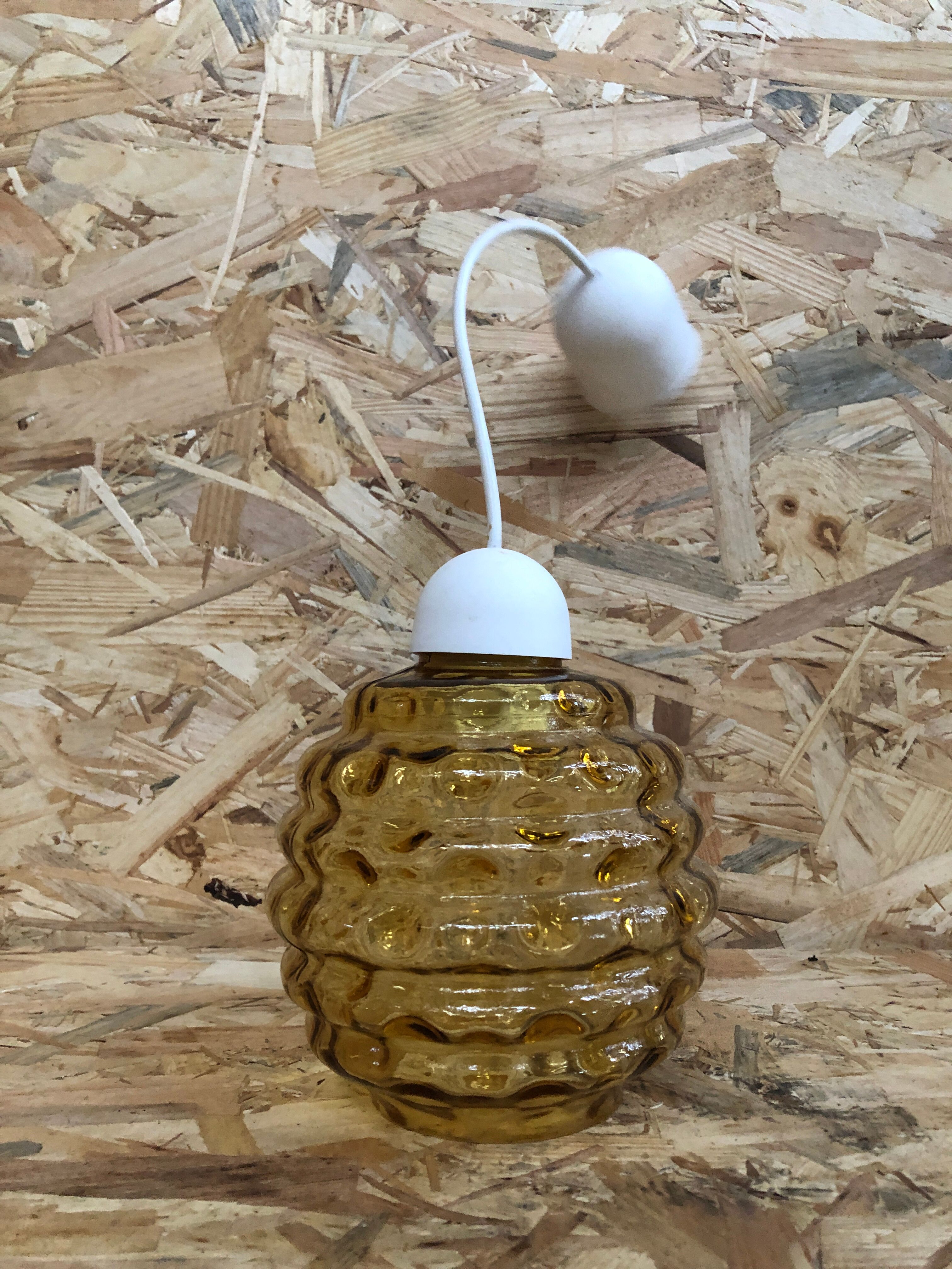 Old suspension ball glass blown orange luminaire 70s vintage