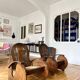 Pair of Art Deco armchairs in wood and cane.