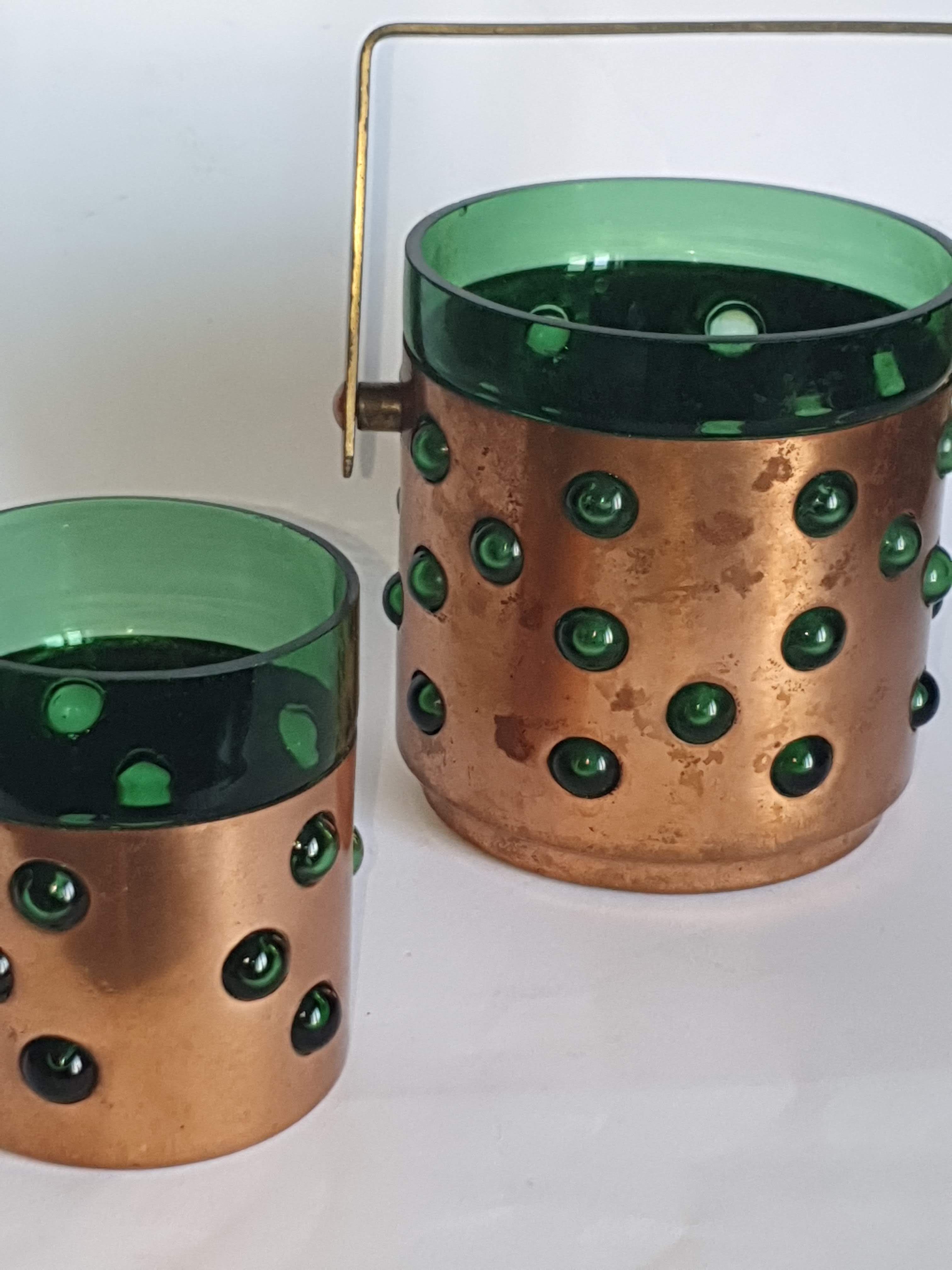 1950s whiskey glasses and ice bucket