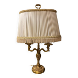 1960s Louis XV/rockery style bronze lamp with original pleated lampshade