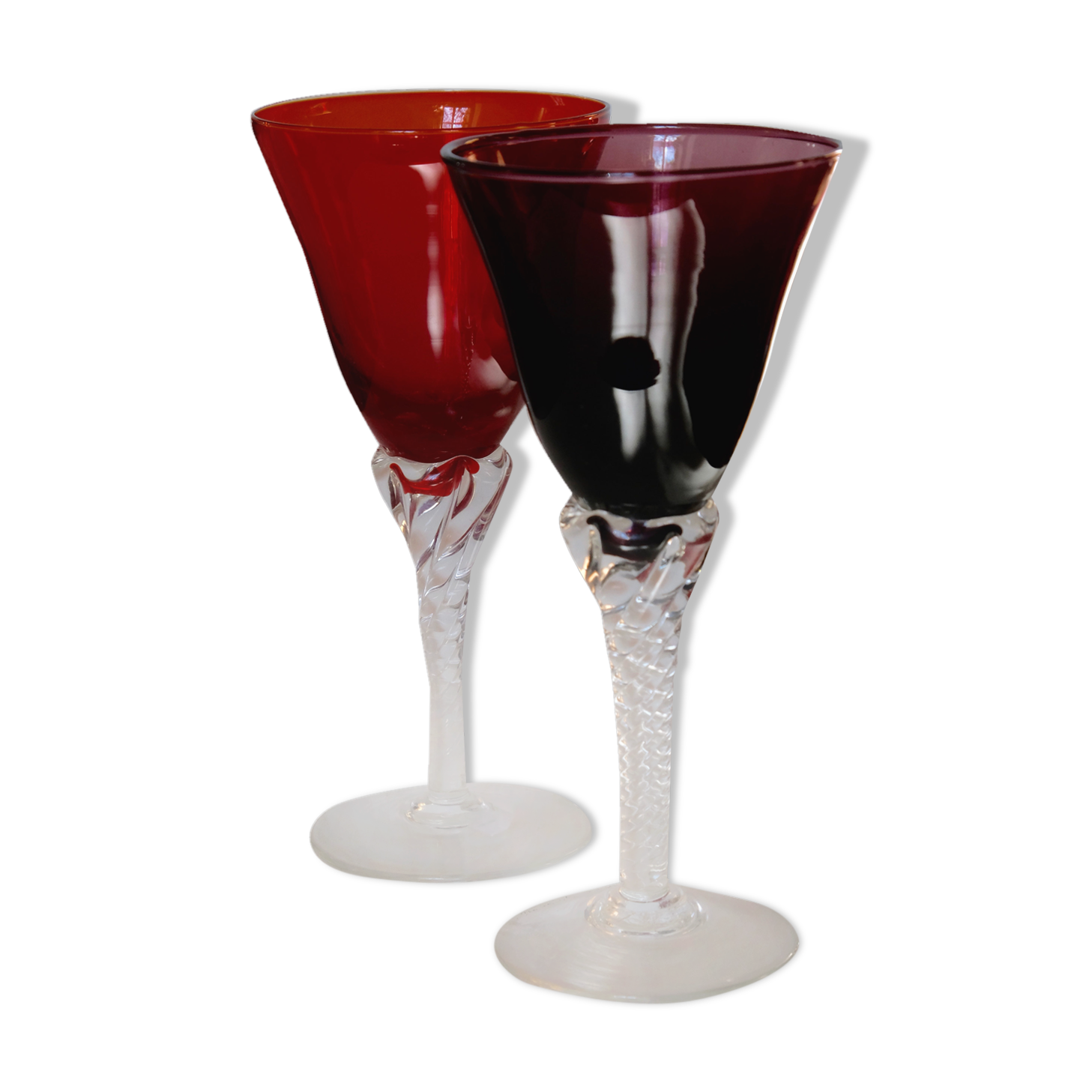 Set of two wine glasses blown murano glass glass