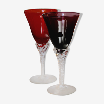 Ensemble de deux verres à vin soufflés bouche verre de  Murano