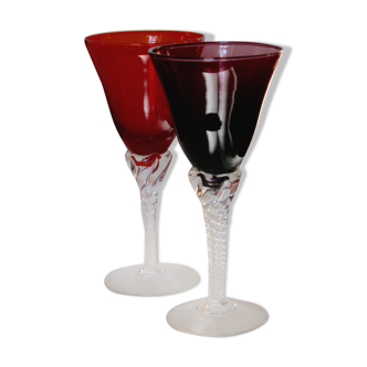 Set of two wine glasses blown murano glass glass