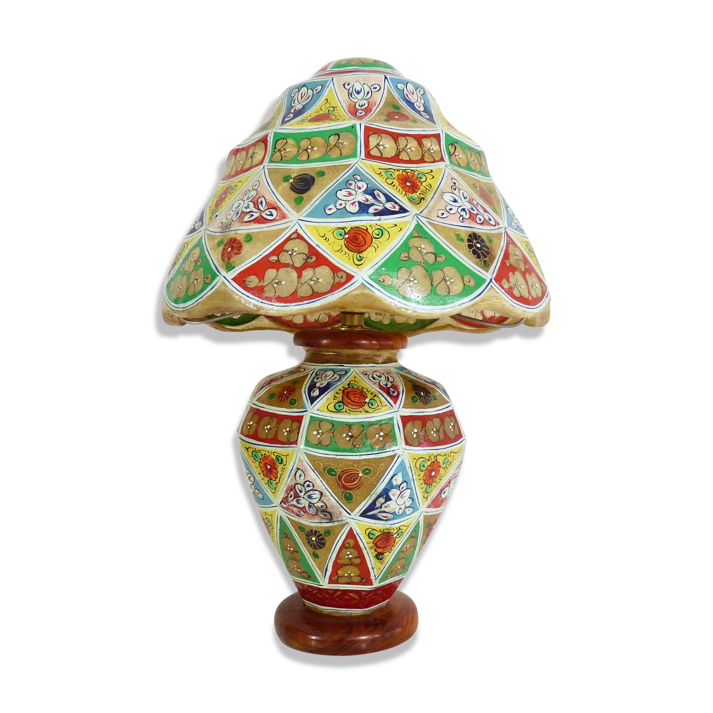 Ancient camel leather lamp and wooden base