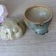 Vintage Japanese pottery owl sugar bowl 1970, zoomorphic owl sugar box