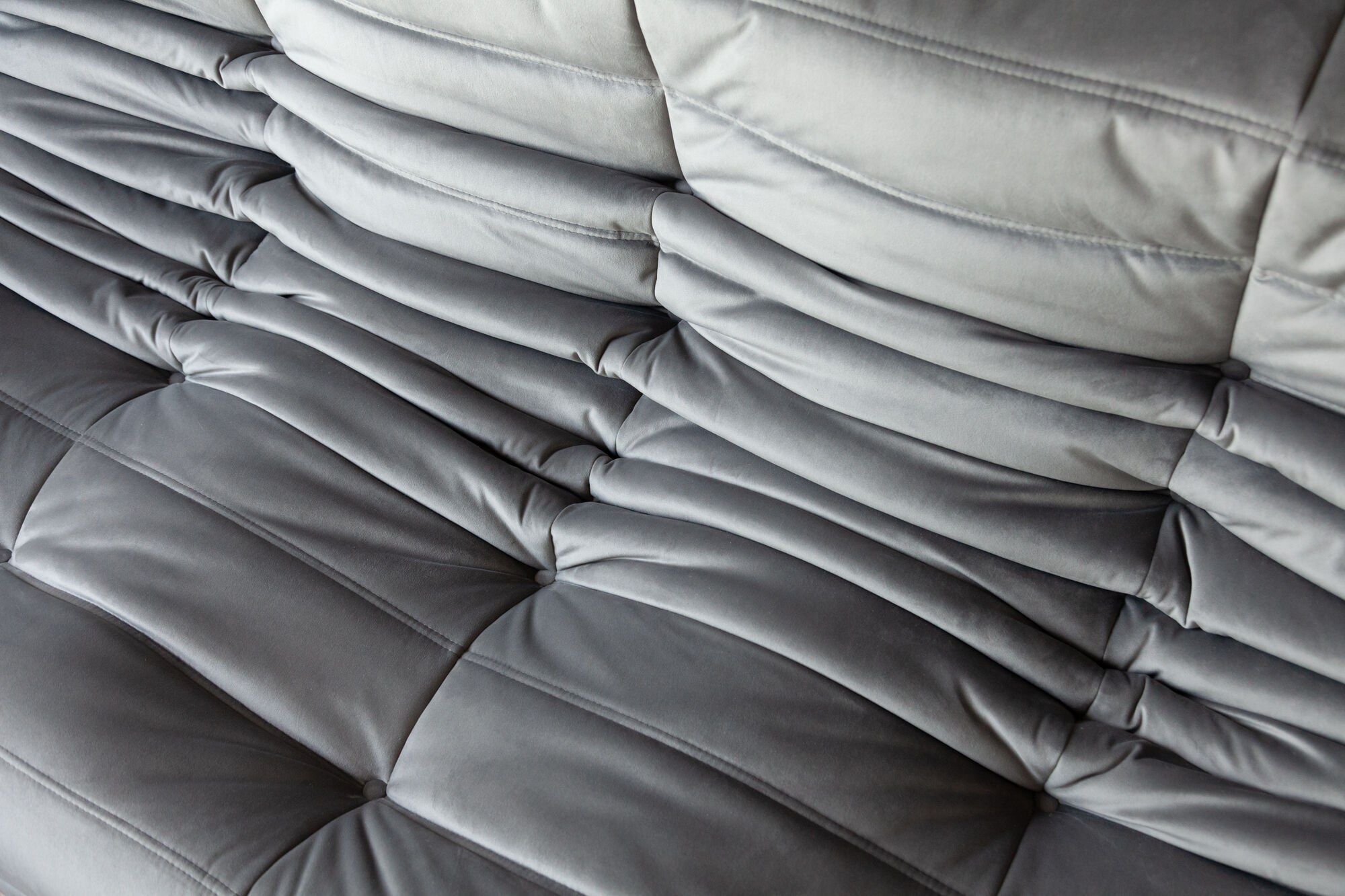 3 seater Togo grey velvet sofa designed by Michel Ducaroy 1973