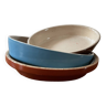Set of 3 small individual ceramic oven dishes - brown, orange and blue