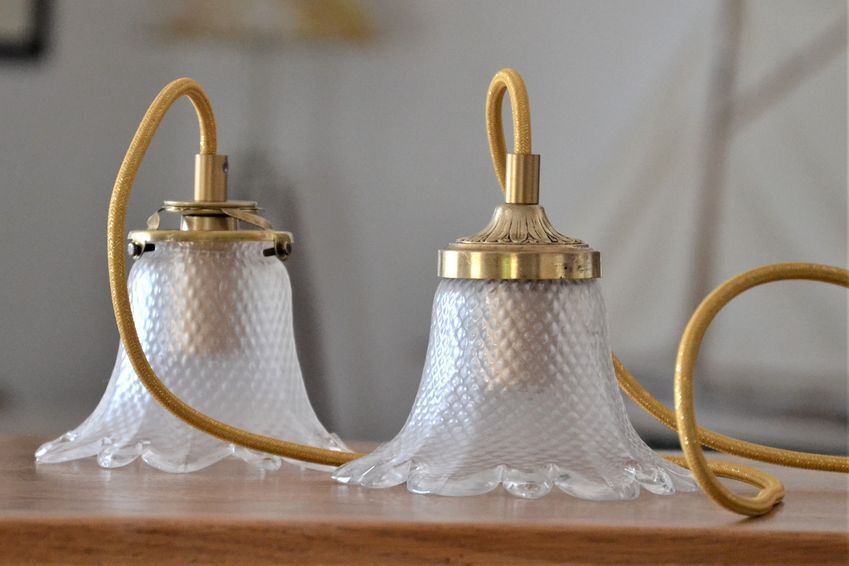Duo of walkers in glass flowers and yellow cord