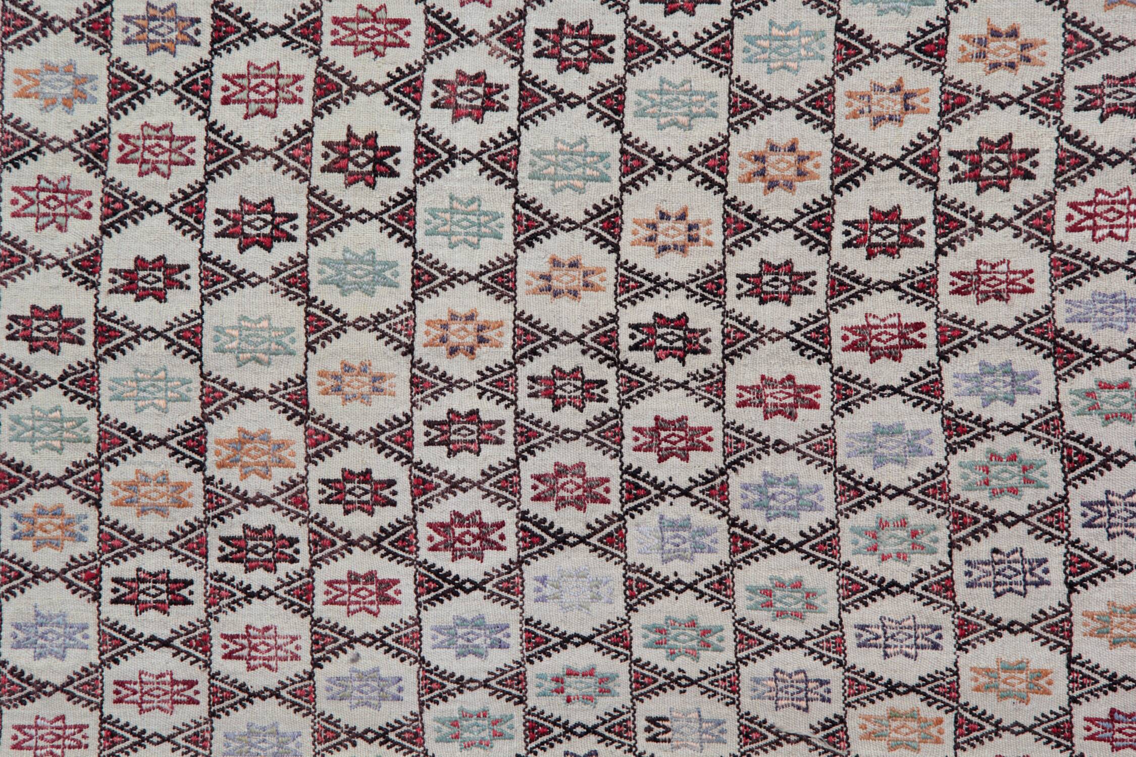 Antique Turkish Kilim Rug: Beige Wool, Zig-Zag Tribal Design 141x235cm