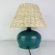 Ceramic green/blue globe lamp, rattan shade, vintage