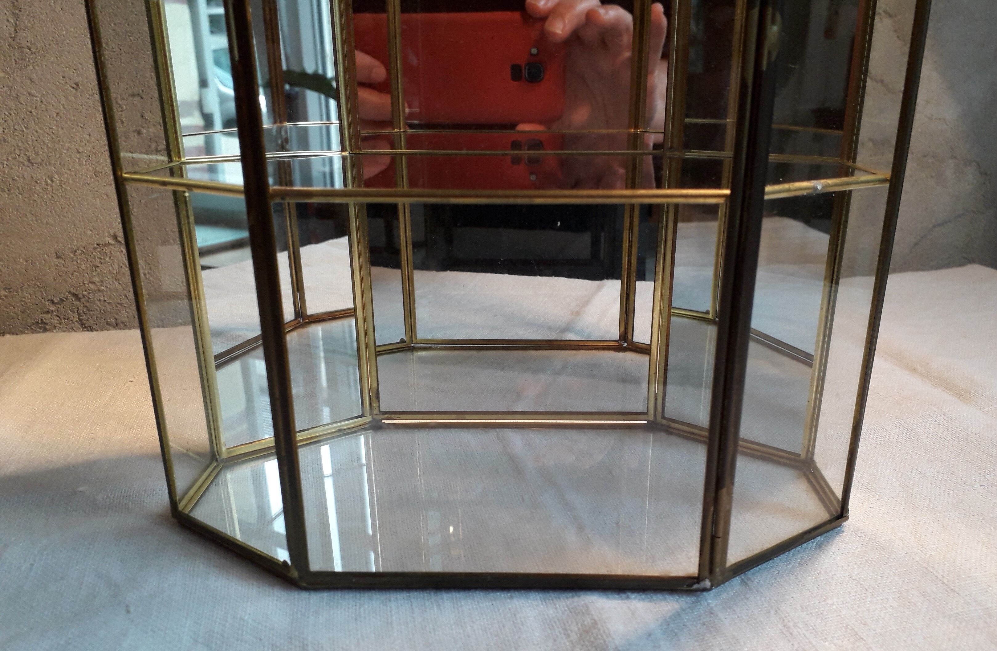 Glass and brass display case for collectibles