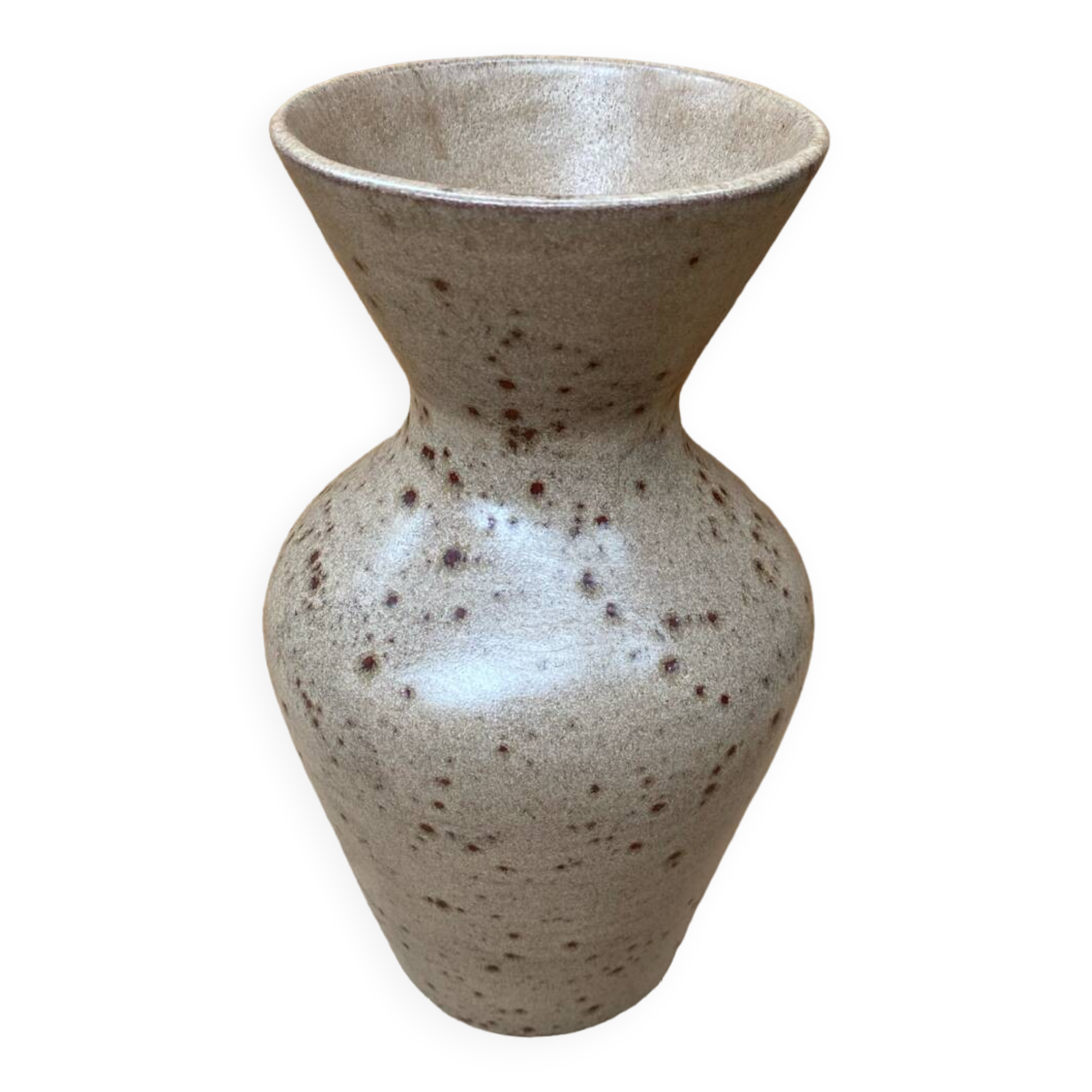 Antique etruscan vase ceramic beige speckled brown vintage