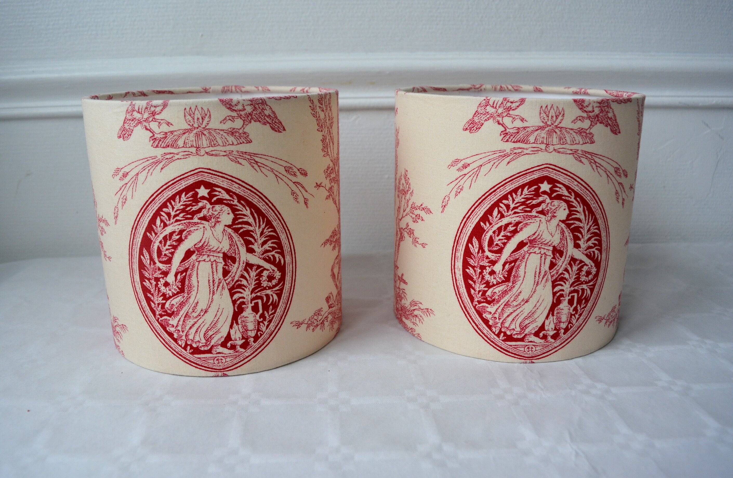 Pair of red toile de Jouy lampshades