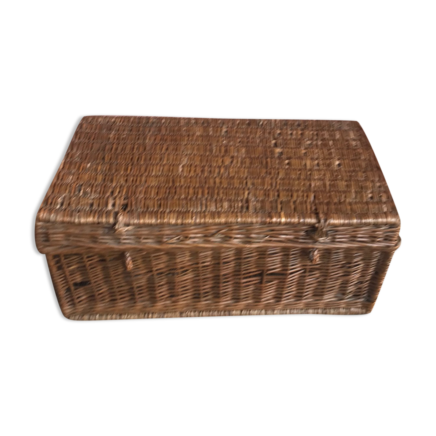 Old trunk in woven wicker rectangular shape - Bicycle model suitcase