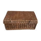 Old trunk in woven wicker rectangular shape - Bicycle model suitcase