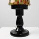 French Art Deco Table Lamp with Multicolored Spatter Glass Shade and Black