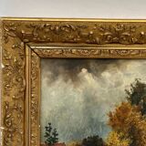 Oil by Lhopin or Hopin signature to identify woman cows Barbizon late 19th century