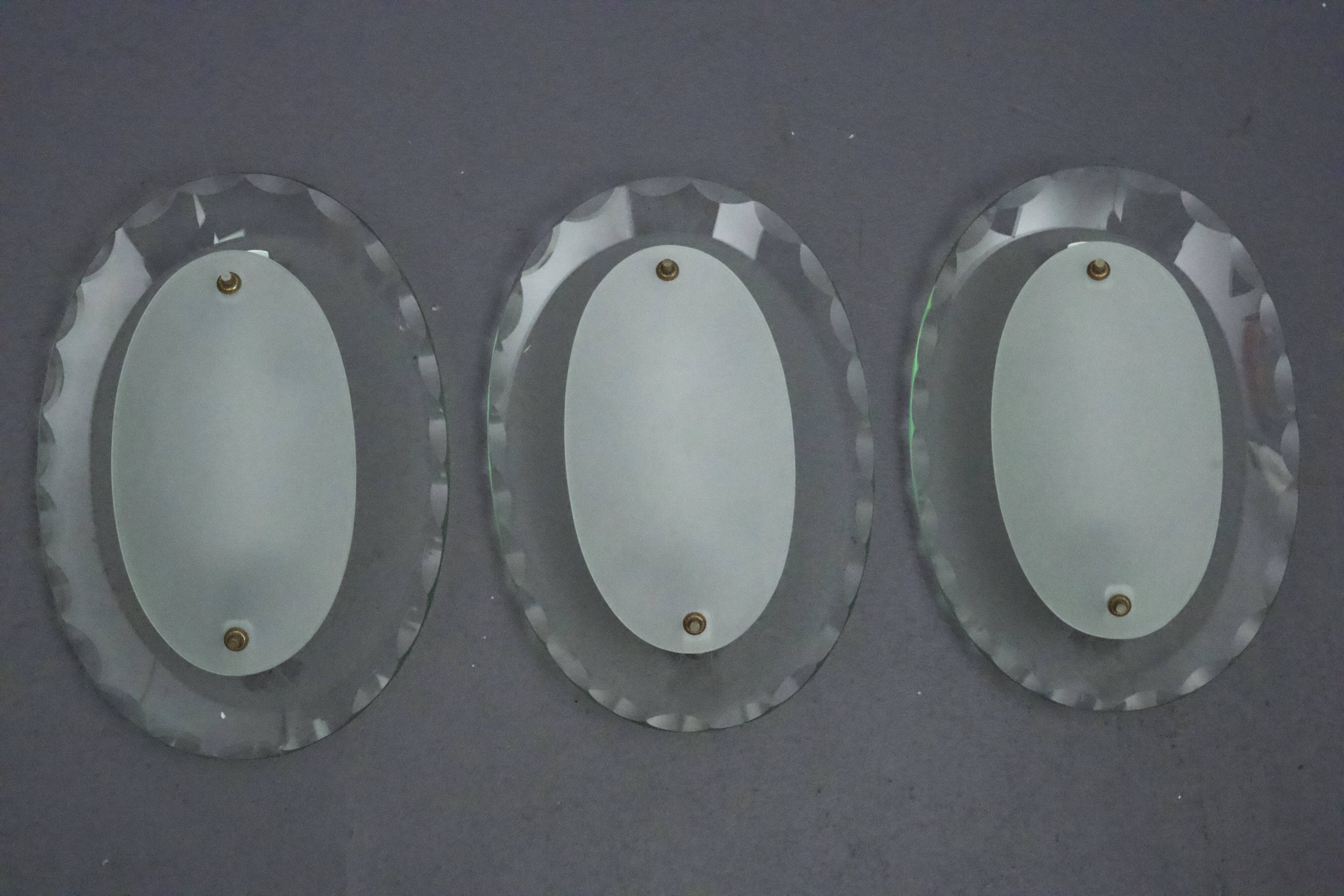 Set of Three Curved Glass Sconces by Cristal Art, Italy, 1960s