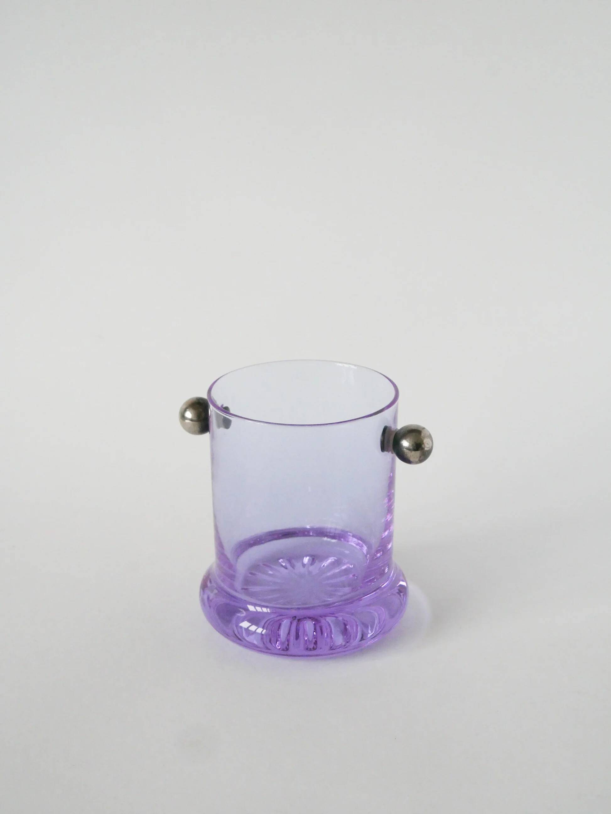 Set consisting of 5 cocktail glasses and an ice bucket, purple and chrome, made in Italy, 1960.