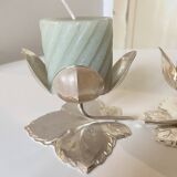 Set of 2 Silver Candle Holders - Tulip Shape on Vine Leaf