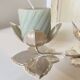 Set of 2 Silver Candle Holders - Tulip Shape on Vine Leaf
