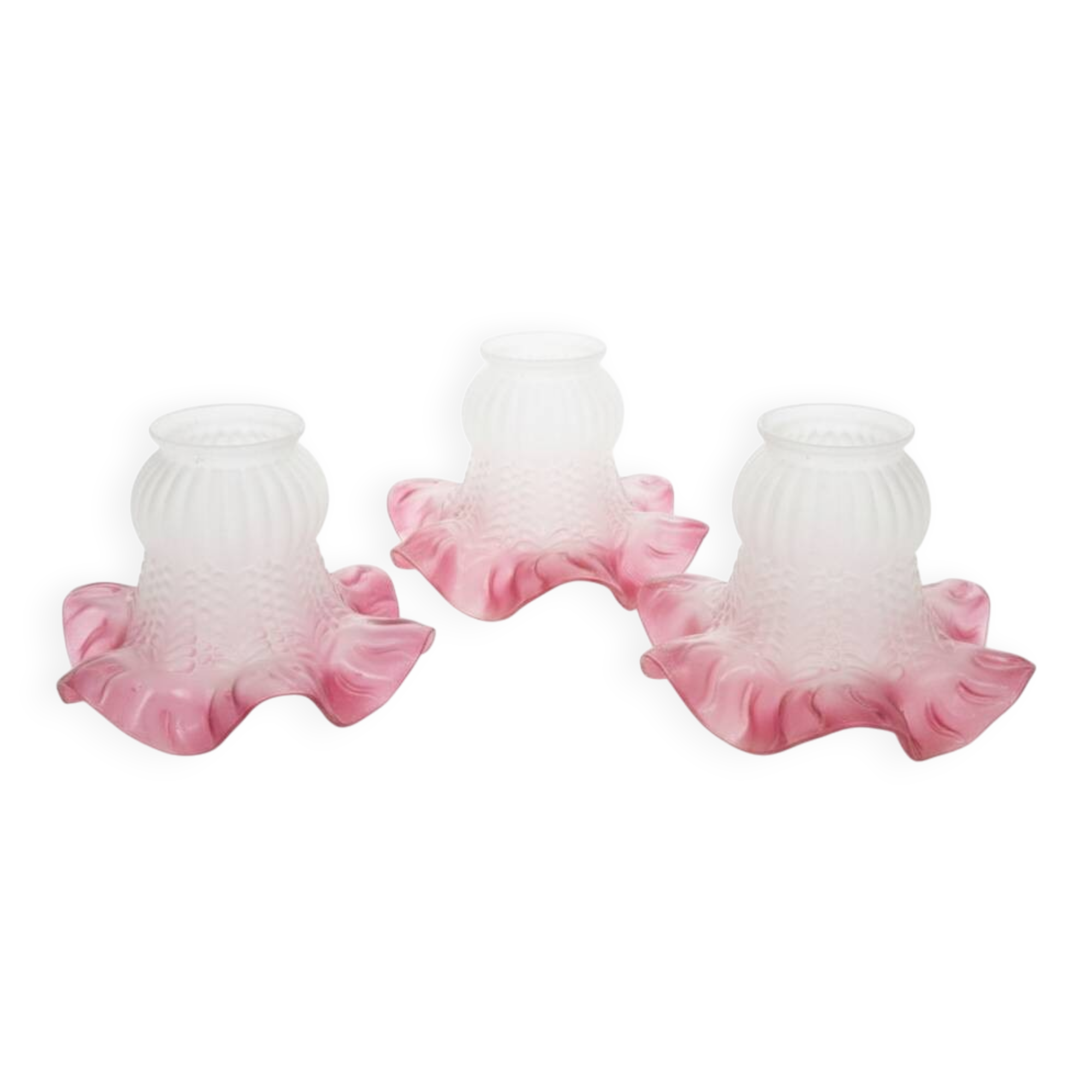 Set of three frosted blown glass tulip lampshades, Art Nouveau