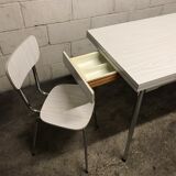 Gray strillee white formica table with 2 chairs 60s