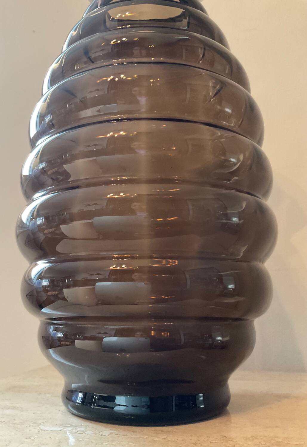 Large vintage smoked glass vase