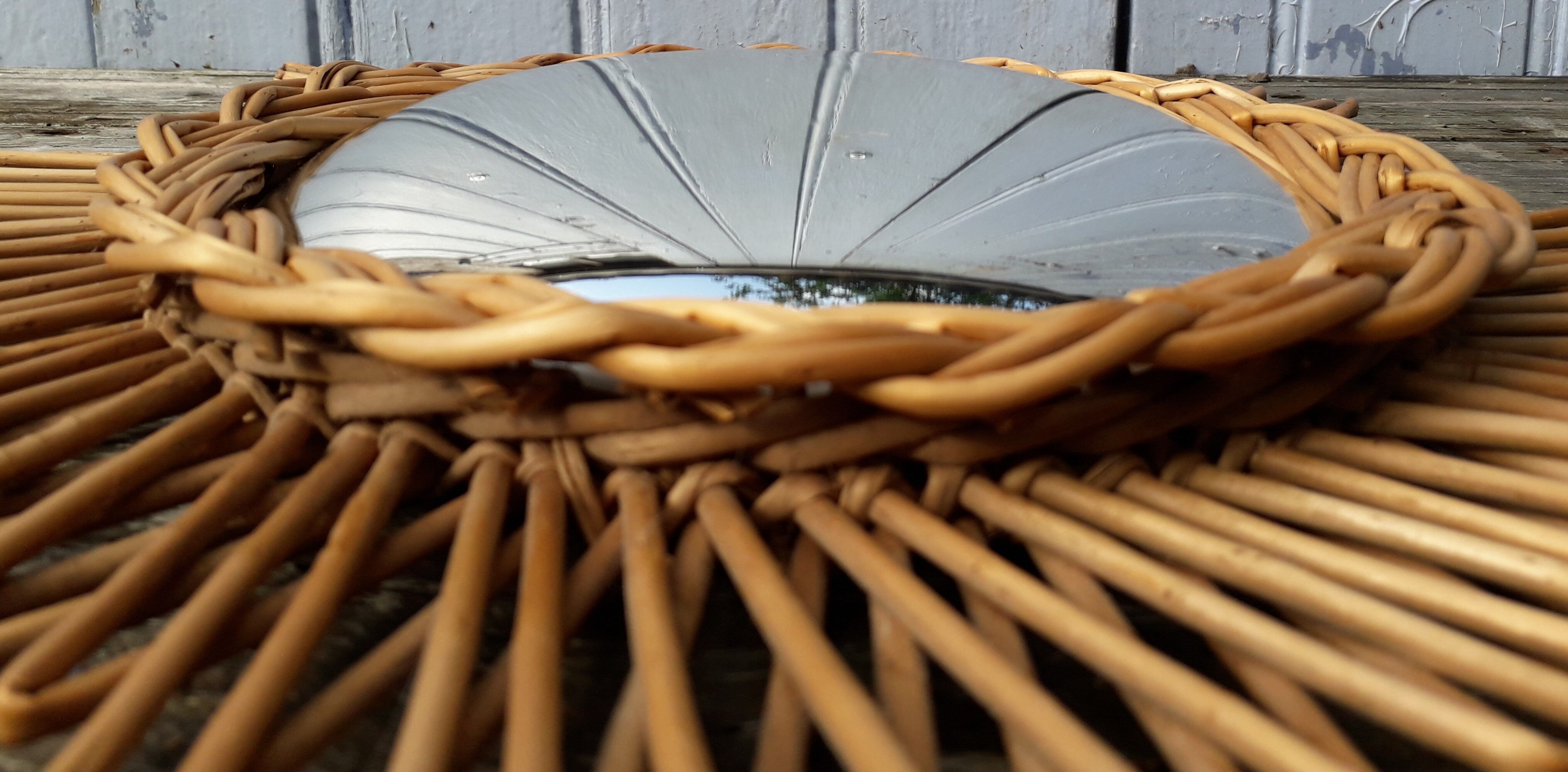 wicker rattan star mirror, bulging witch 47x48 cm