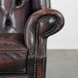 Cowhide leather Chesterfield wingback armchair in classic English style