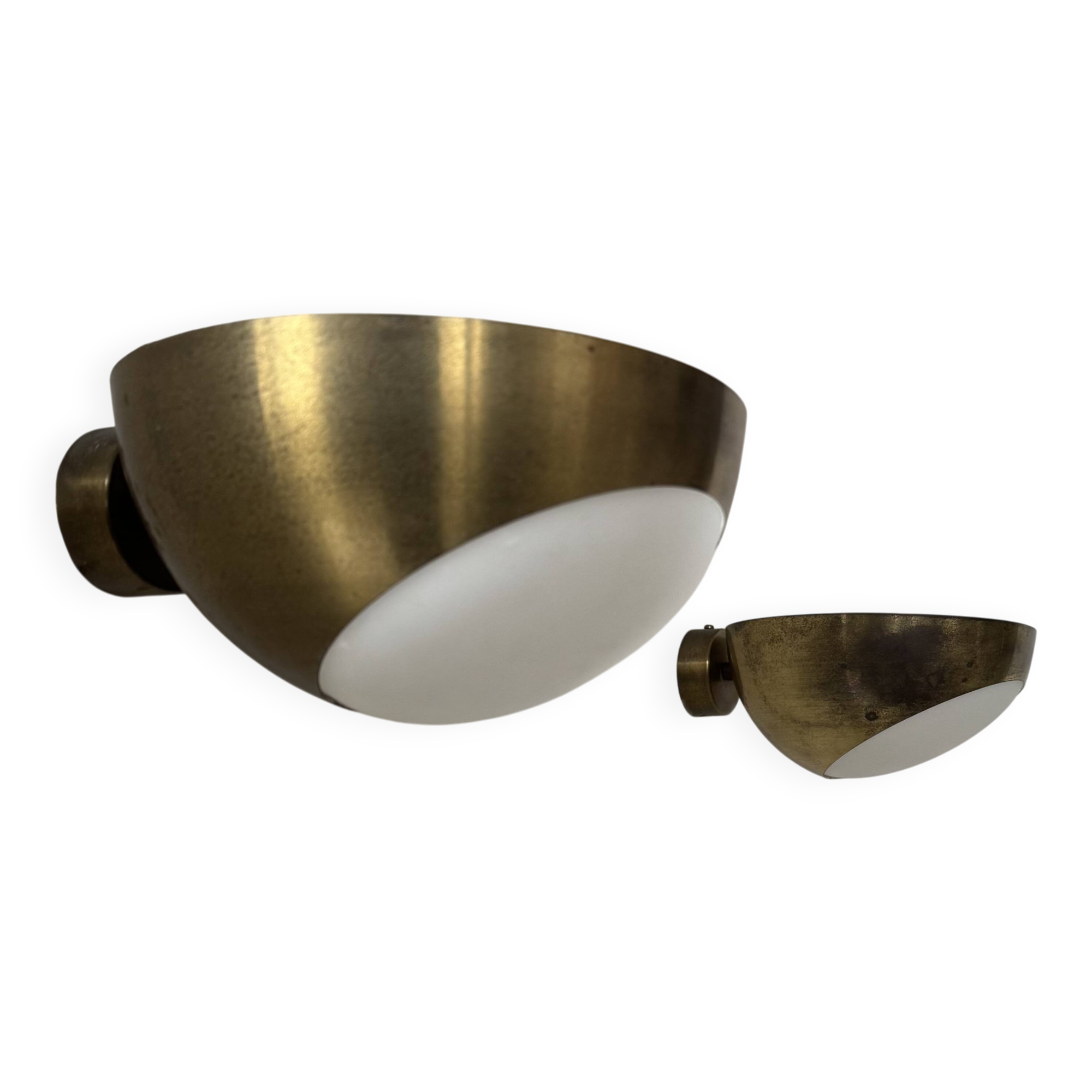 Paire d'appliques vintage laiton et verre, Italie 1960