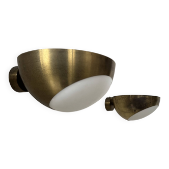 Pair of vintage brass and glass wall lights, Italy 1960