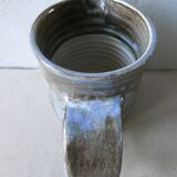 Pitcher in blue enamelled stoneware signed workshop Palegre, 70 years