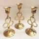 Trio of golden brass candle holder INDIA vintage