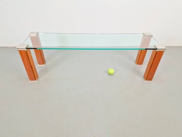 Table d'appoint en cerisier et verre Pioneer T66 de Peter Ghyczy, années 1980.