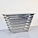 Italian stacked chrome and tinted glass console 1970