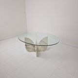 Table basse italienne "Flower" en marbre avec plateau ovale à facettes, années 1970