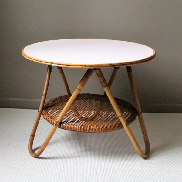 Table basse en rotin et bambou vintage