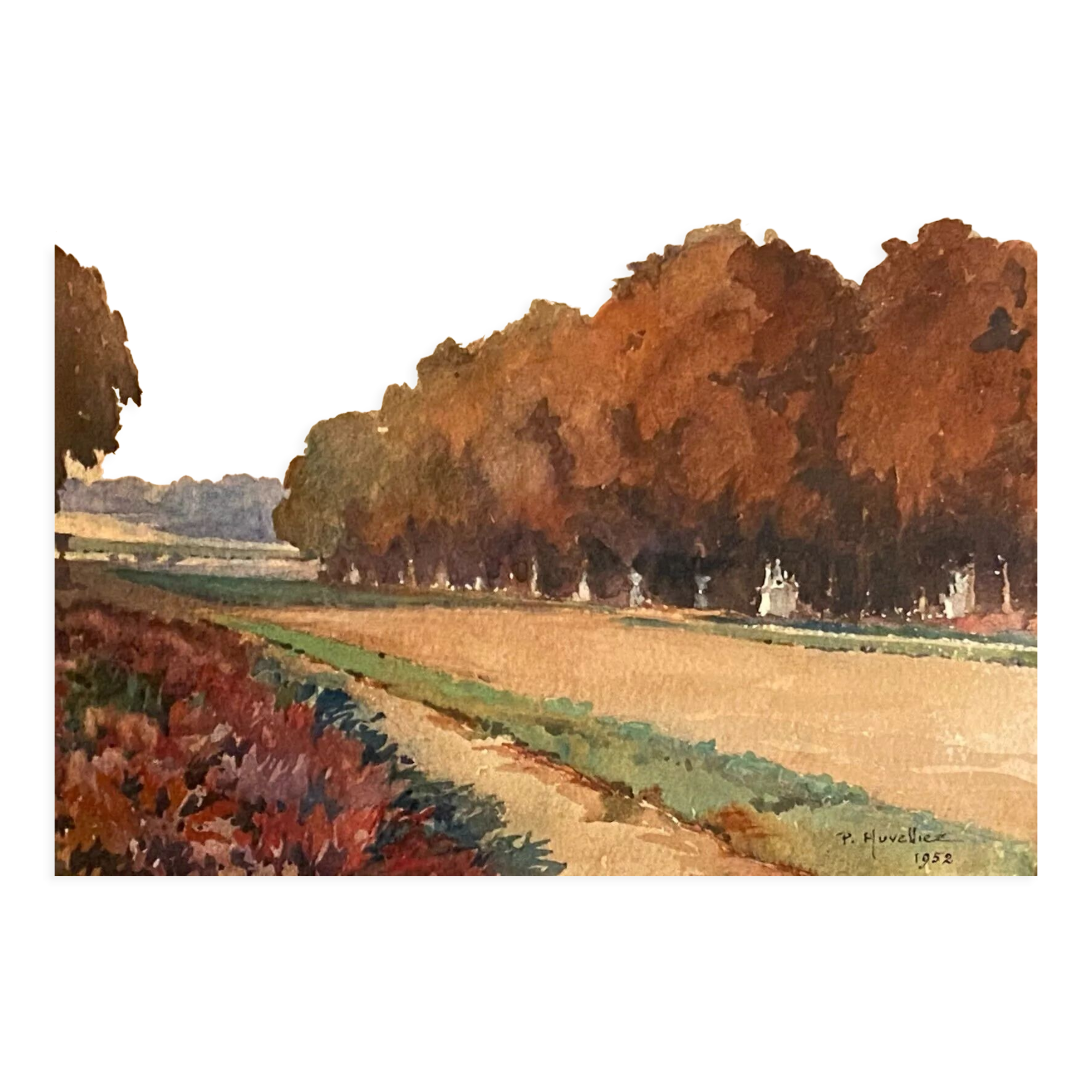 Watercolor Pierre Huvelliez 1891-1959 view park Palace of Versailles
