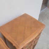 Pair of Louis xv style bedside tables in cherry wood, 3 drawers