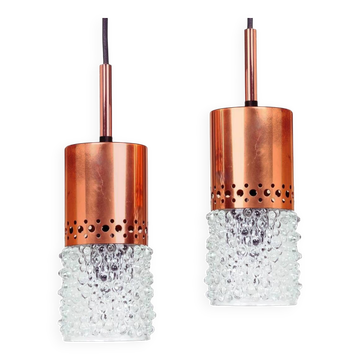 Pair of copper and bubble glass pendant lights by VEB NARVA Leuchten, year
