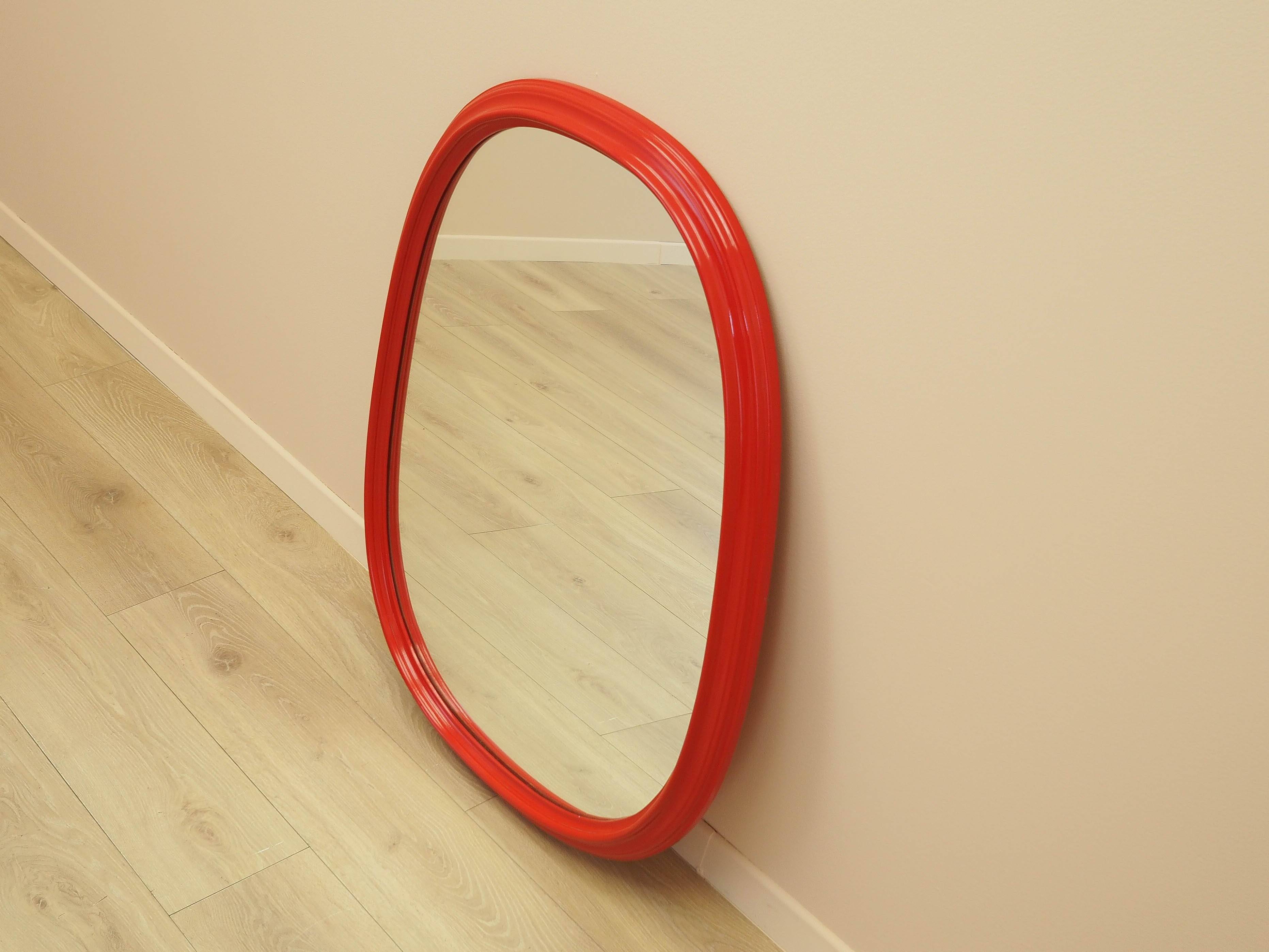 Mirror in a red frame, Danish design, 1970s, made in Denmark
