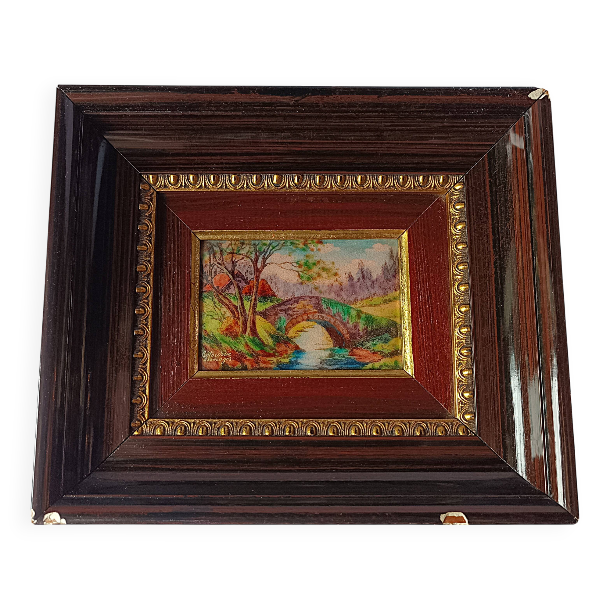 antique painting signed R. Bétourné wooden stucco frame
