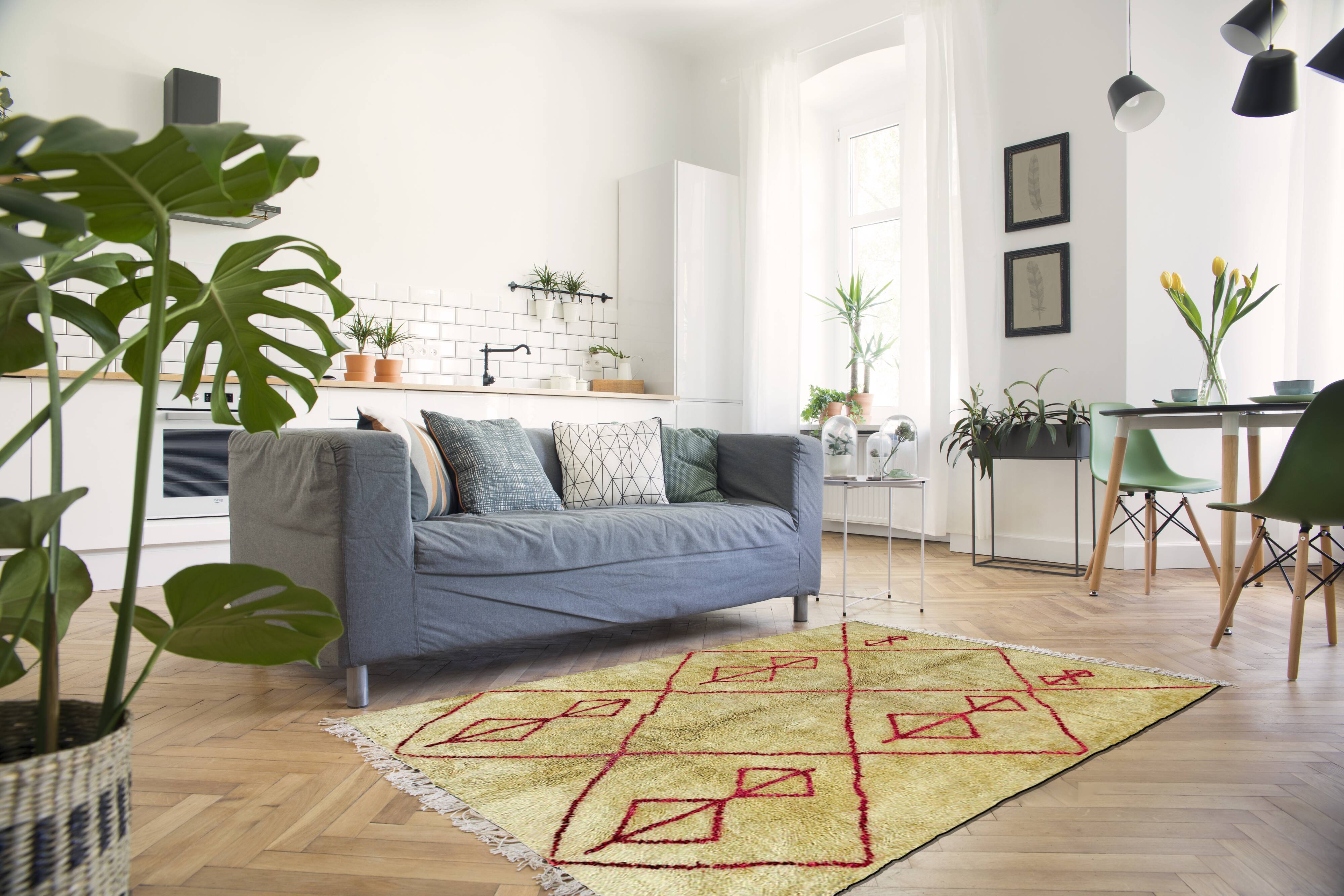 Modern Moroccan carpet green contemporary art 150x180cm