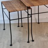 Nesting tables rattan and wrought iron 60s