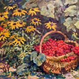 Basket of Russian school cherries